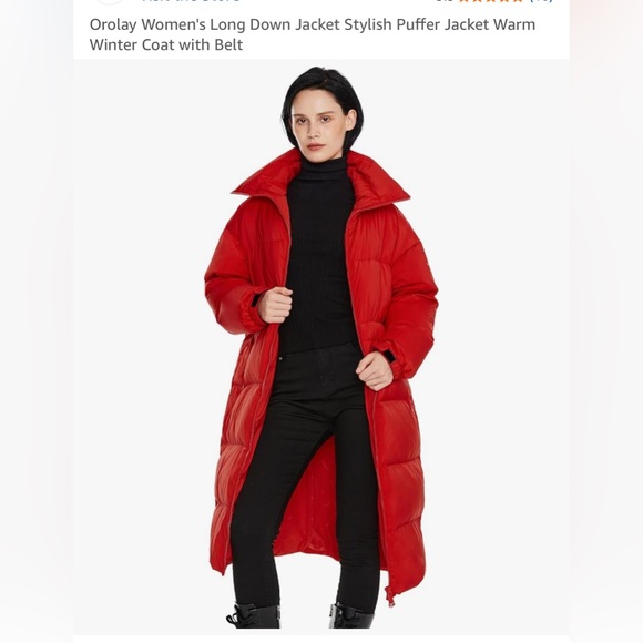 Vibrant Red Puffer Jacket OROLAY - WORN 3-4x - LIKE NEW - MEDIUM - Picture 1 of 7